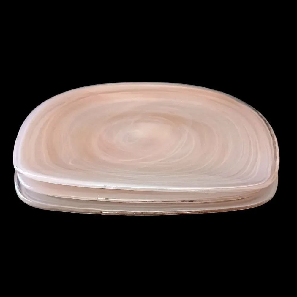 3 Pier 1‎ Alabaster Glass Plate Side Salad Dessert Lunch Niveus Pink Beige Swirl